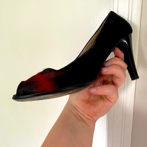 Vintage W9 - 90s Salvatore Ferragamo Pony Skin Peeptoe Heels - Picture 8 of 12